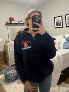 Jerzees Navy Quarter-Zip Pullover with Orange and White Collegiate Print